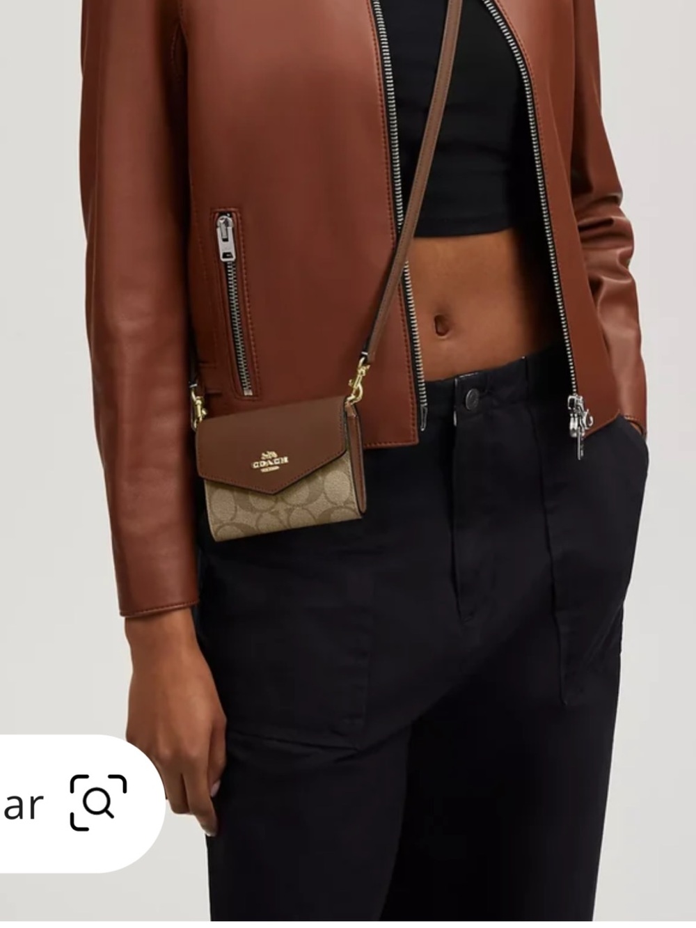 Coach Mini Envelope wallet with strap tan and brown